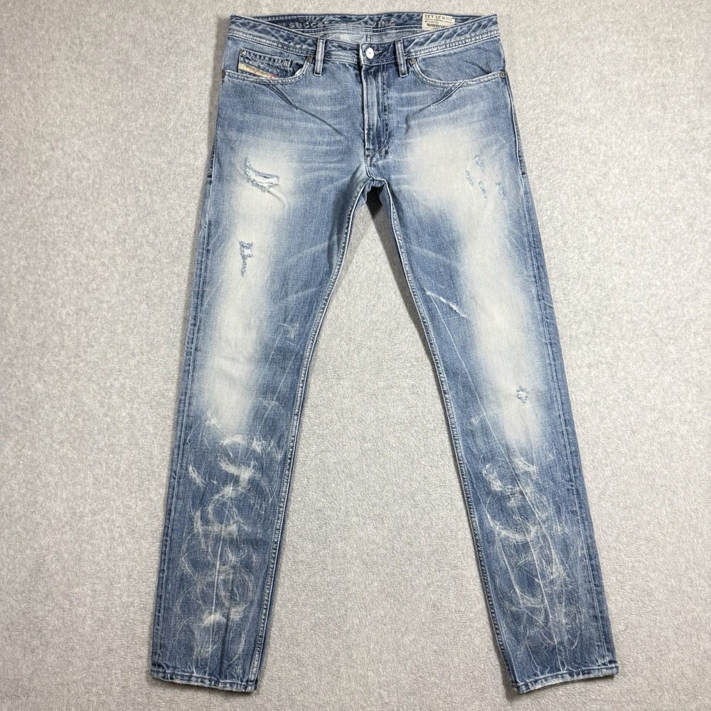 Diesel SHIONER Jeans Mens 33x32 Light CRAZY WASH Slim Skinny Italy 0074Z Zip Fly